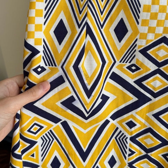 Jolida Vintage Geometric Button Front Dress, Yellow/Blue/White, Size Large - Picture 16 of 16